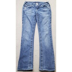 True Religion World Tour Jeans Youth 24 Blue Distressed Streetwear Straight Leg